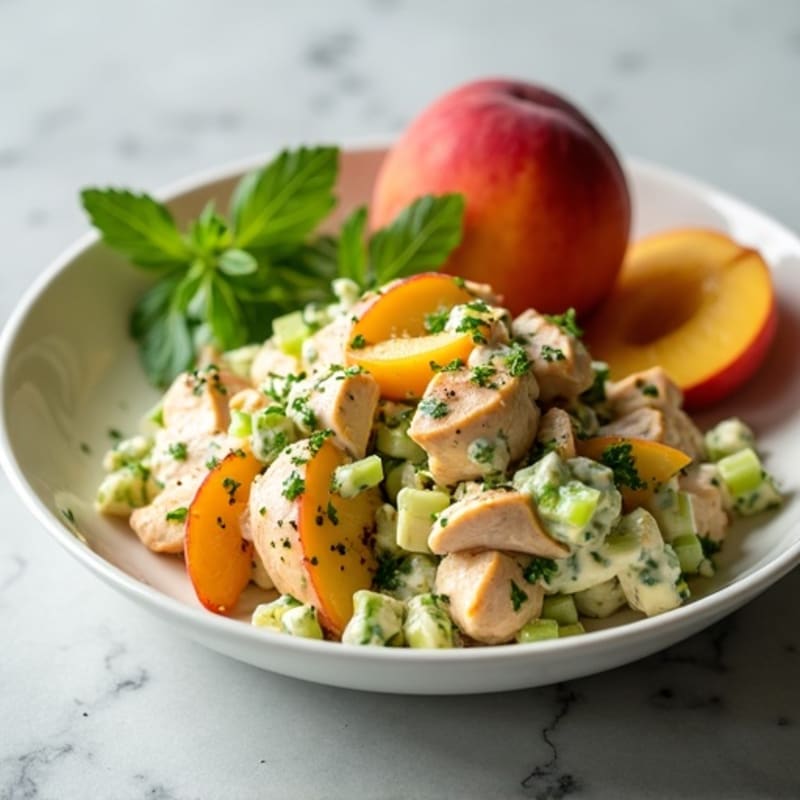 Creamy Herb Chicken Salad with Warm Baked Peaches