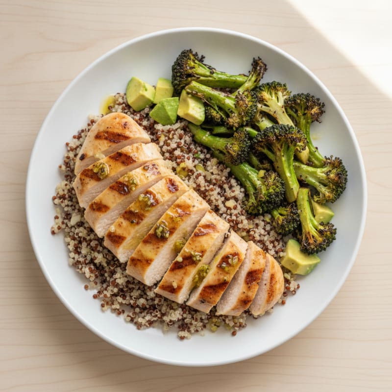 Grilled Chicken Breast with Quinoa and Roasted Broccoli