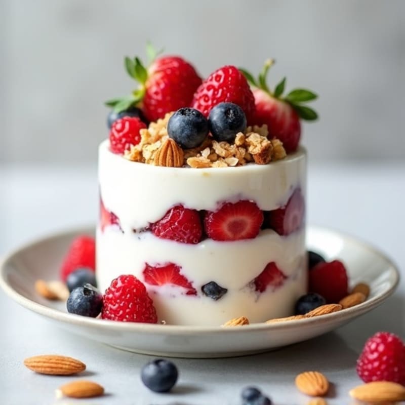 Greek Yogurt Protein Parfait with Mixed Berries and Almonds