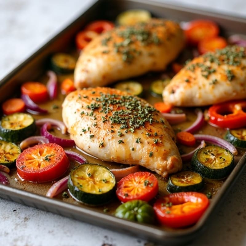 Sheet Pan Herb-Roasted Chicken with Rainbow Vegetables