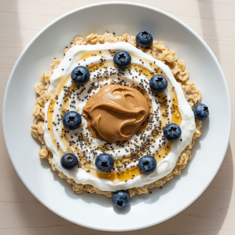 Creamy Greek Yogurt Protein Oats with Almond Butter and Chia Seeds