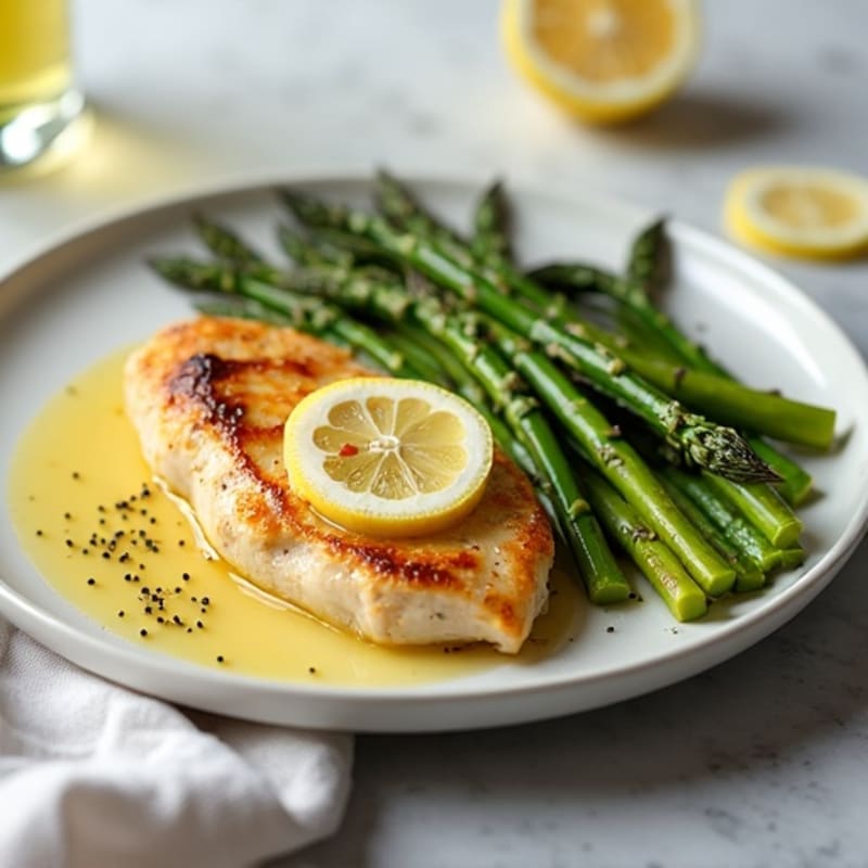 Lemon Garlic Pan-Seared Chicken with Roasted Asparagus