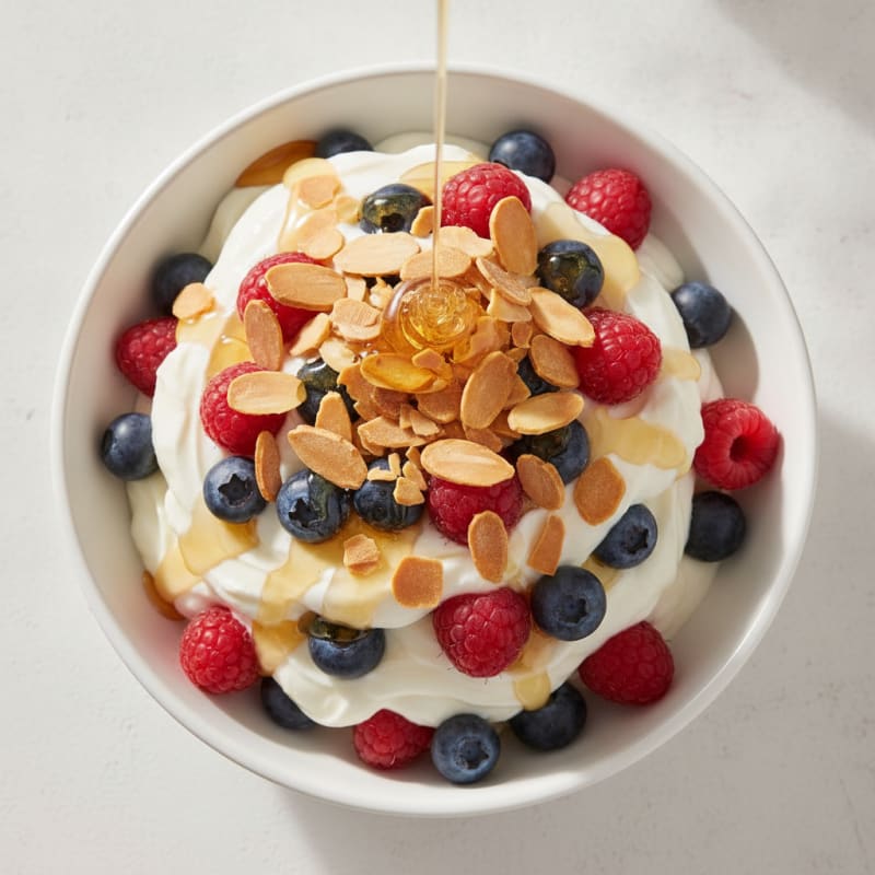 Creamy Greek Yogurt Parfait with Mixed Berries and Crunchy Almonds