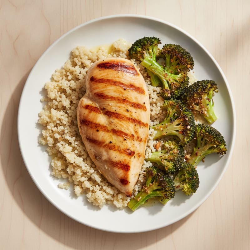 Grilled Chicken Breast with Quinoa and Roasted Broccoli