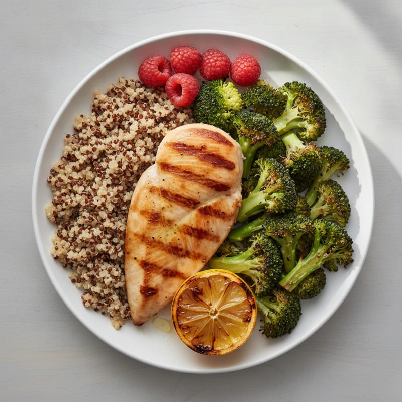 Grilled Chicken Breast with Roasted Broccoli and Quinoa