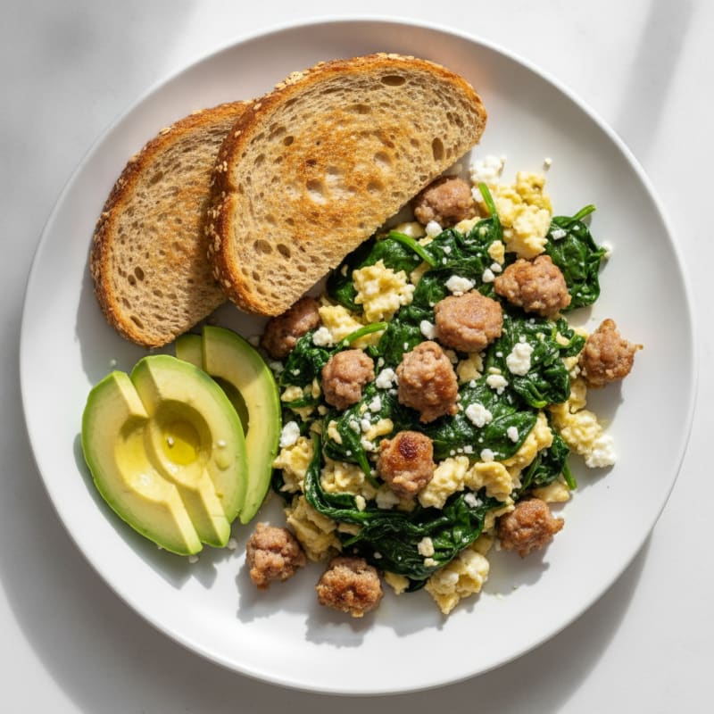 Egg White and Turkey Sausage Scramble with Spinach