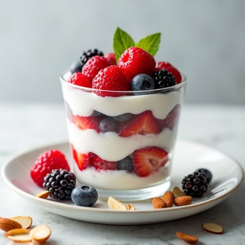 Greek Yogurt Protein Parfait with Mixed Berries and Almonds