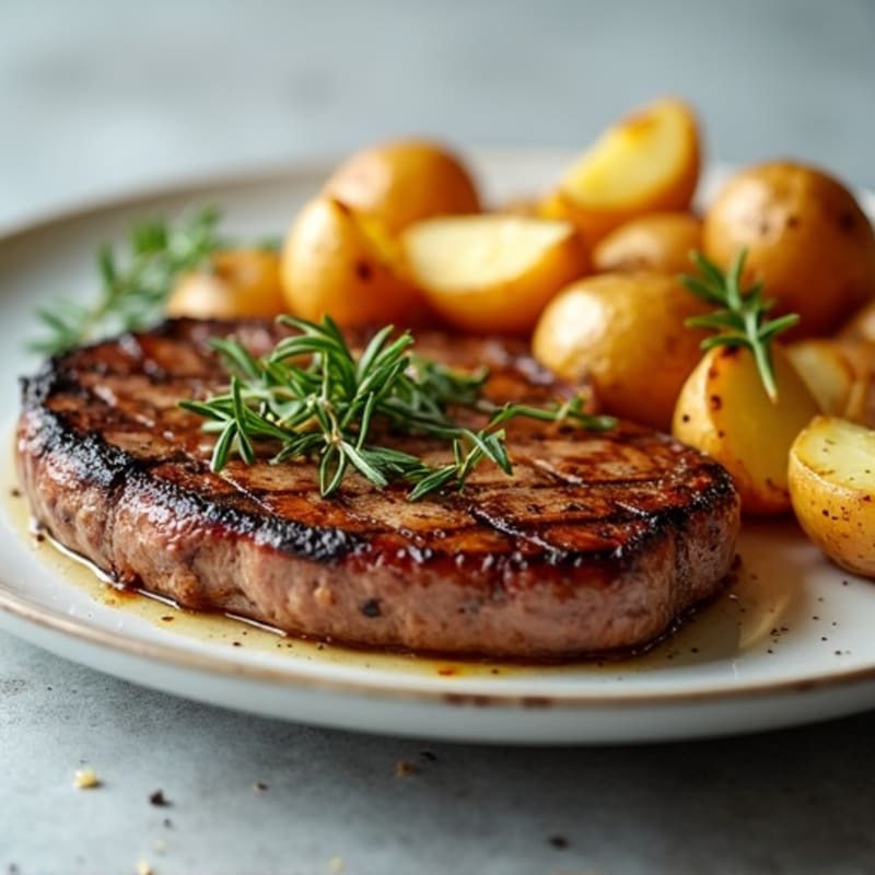 Herb-Garlic Butter Seared Steak with Roasted Baby Potatoes