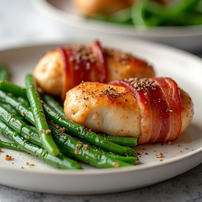 Crispy Bacon-Wrapped Chicken Tenderloins with Roasted Green Beans