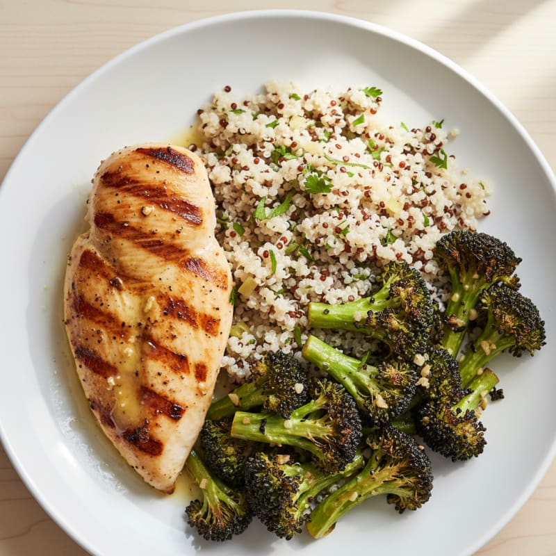 Grilled Chicken Breast with Quinoa and Roasted Broccoli