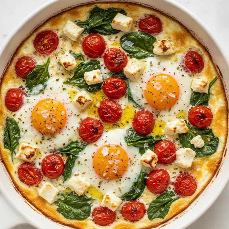 Baked Eggs with Roasted Tomatoes and Feta