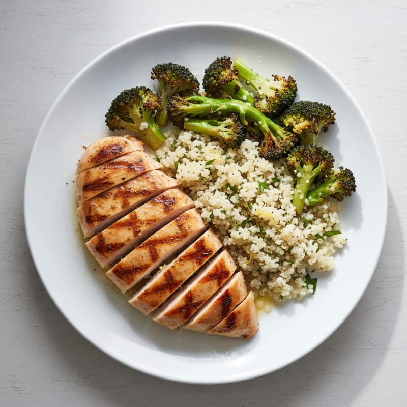 Grilled Chicken Breast with Quinoa and Roasted Broccoli