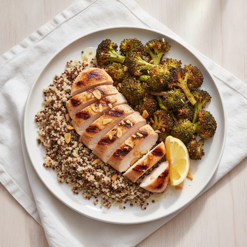 Grilled Chicken Breast with Quinoa and Roasted Broccoli