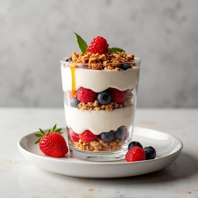 Creamy Greek Yogurt Parfait with Almond Butter and Mixed Berries