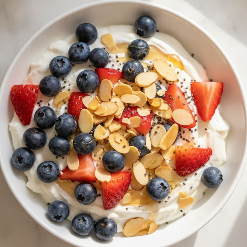 Creamy Greek Yogurt Protein Bowl with Berries and Almonds