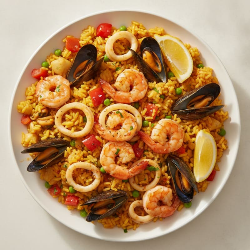 Spanish Seafood Paella with Saffron Rice