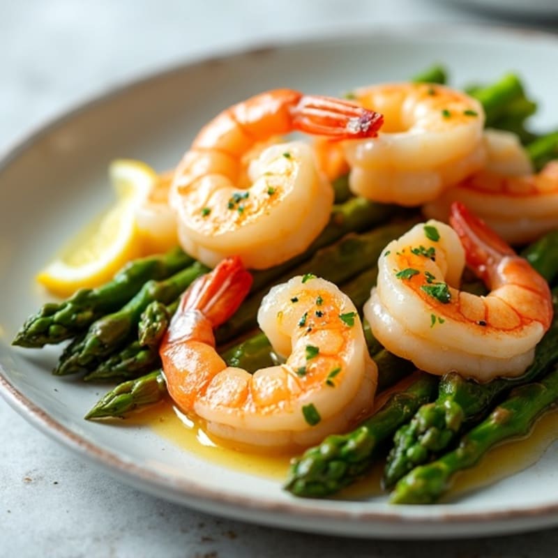 Shrimp Scampi with Lemon Garlic Butter and Roasted Asparagus