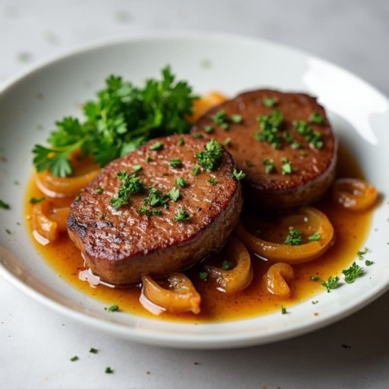 Pan-Seared Garlic Herb Liver with Caramelized Onions