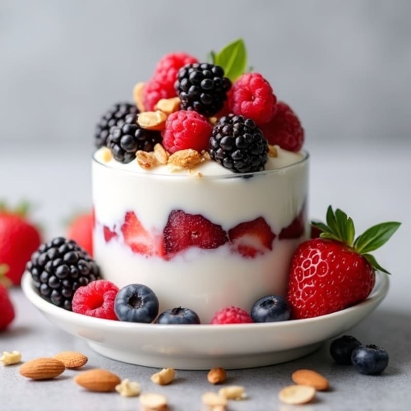 Greek Yogurt Protein Parfait with Mixed Berries and Almonds