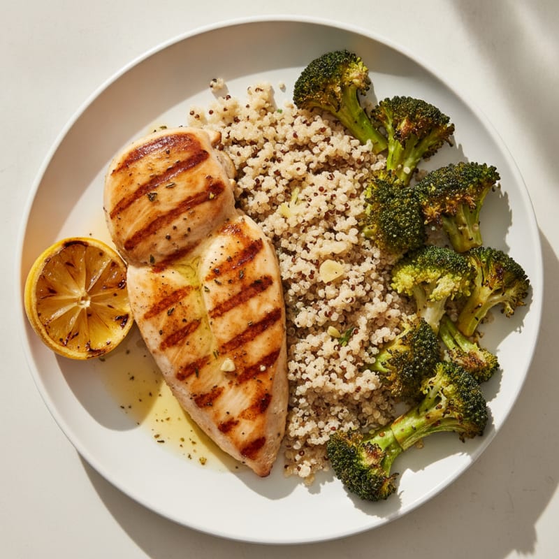 Grilled Chicken Breast with Roasted Broccoli and Quinoa