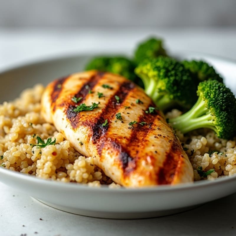Grilled Chicken Breast with Quinoa and Roasted Broccoli