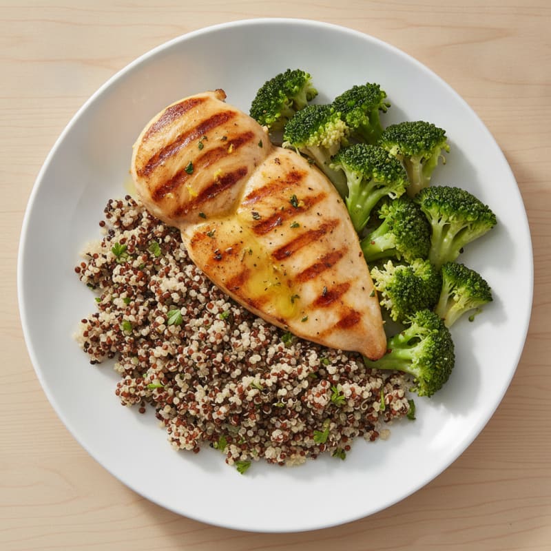 Grilled Chicken Breast with Quinoa and Steamed Broccoli