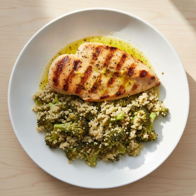 Grilled Chicken Breast with Quinoa and Roasted Broccoli