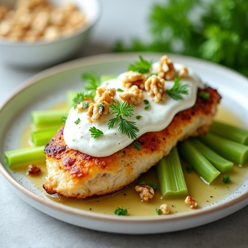 Baked Chicken with Creamy Celery and Herb Topping