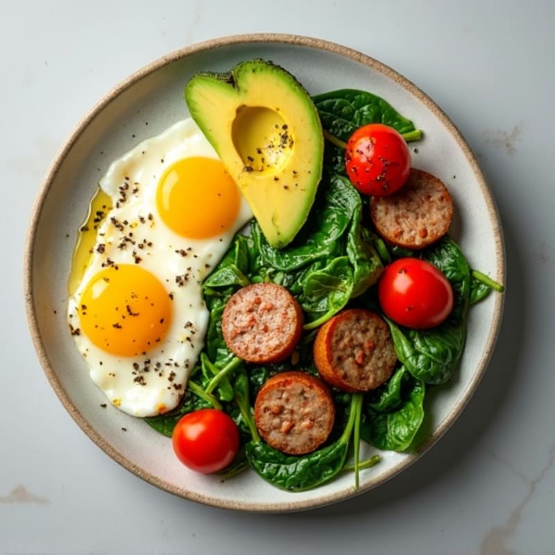 Egg White Scramble with Turkey Sausage and Spinach