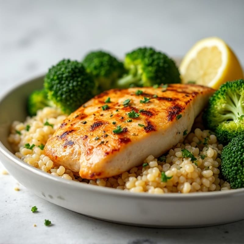 Grilled Chicken Breast with Quinoa and Roasted Broccoli