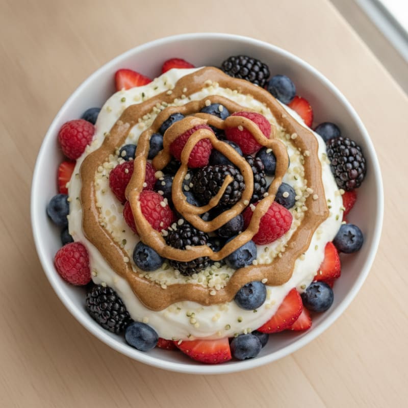 Greek Yogurt Protein Parfait with Mixed Berries and Almond Butter
