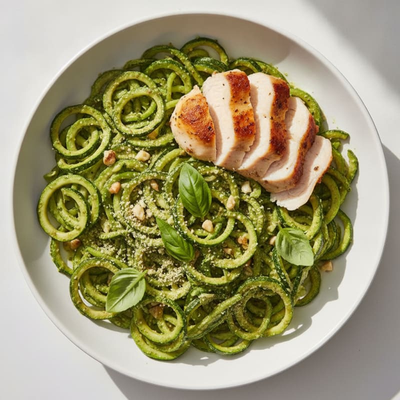 Zucchini Noodles with Creamy Pesto and Chicken