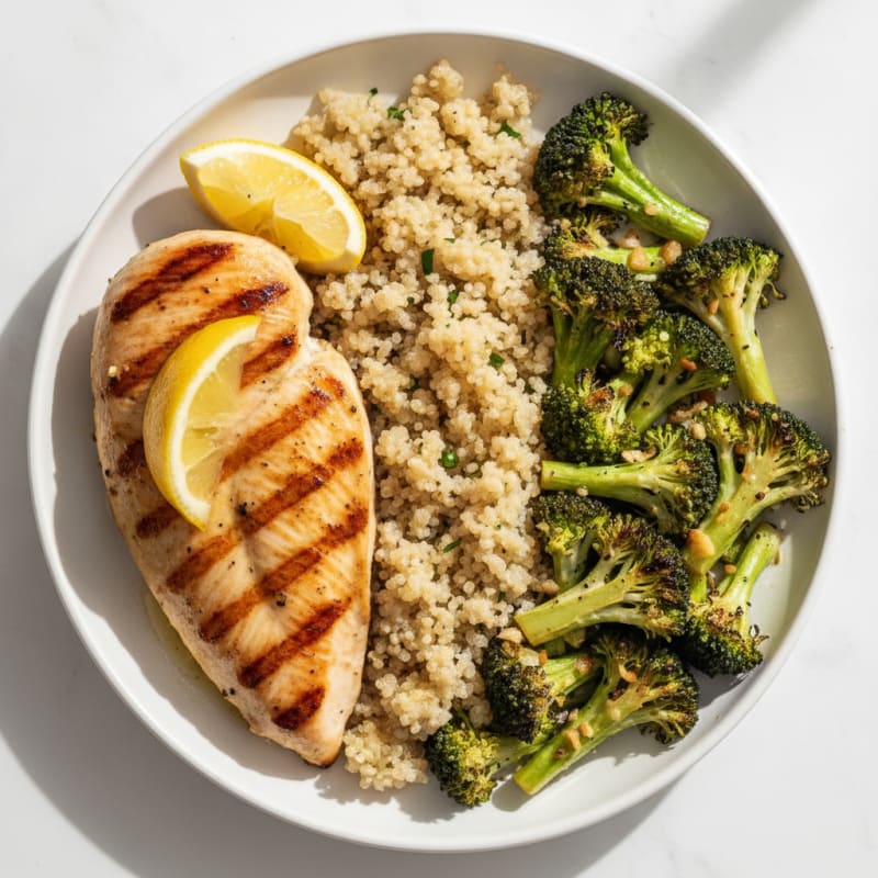 Grilled Chicken Breast with Quinoa and Roasted Broccoli