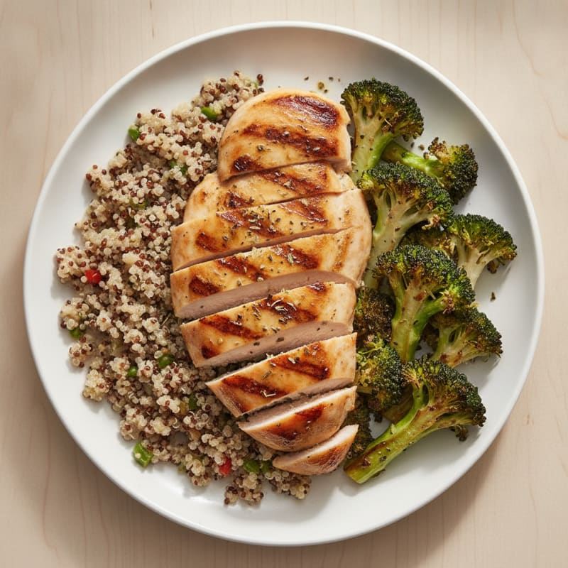 Grilled Chicken Breast with Quinoa and Roasted Broccoli