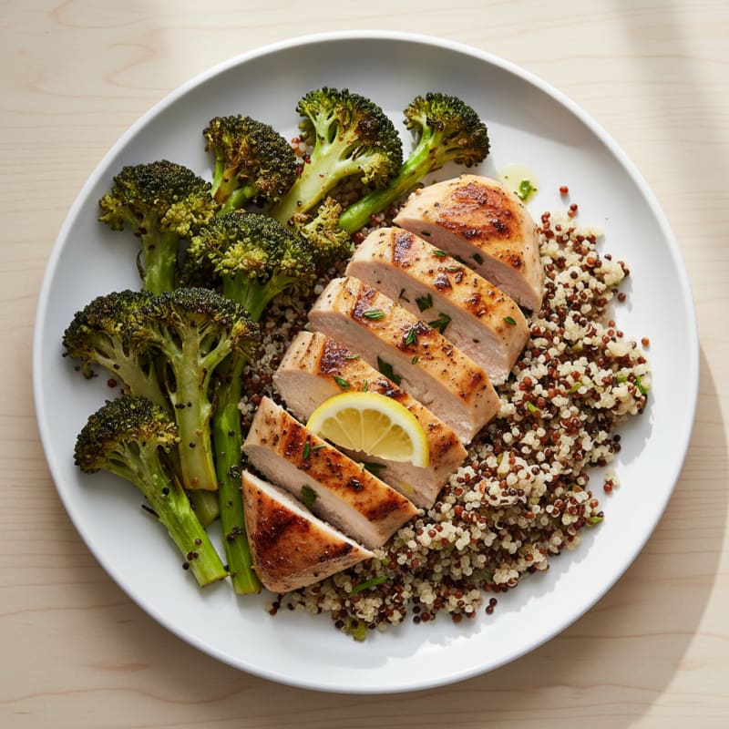 Grilled Chicken Breast with Quinoa and Roasted Broccoli