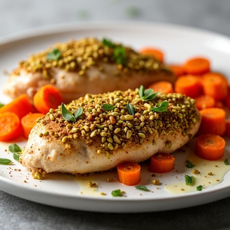 Pistachio-Crusted Chicken with Cinnamon-Spiced Roasted Carrots