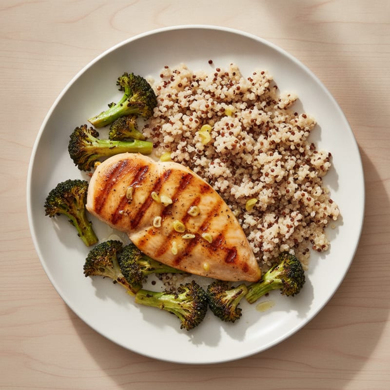 Grilled Chicken Breast with Quinoa and Roasted Broccoli