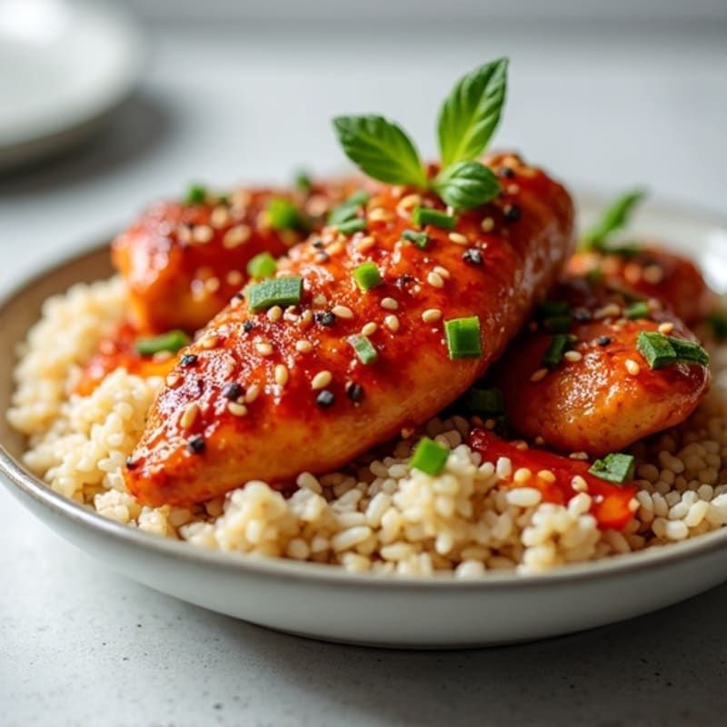 Spicy Gochujang Glazed Chicken with Sesame Rice