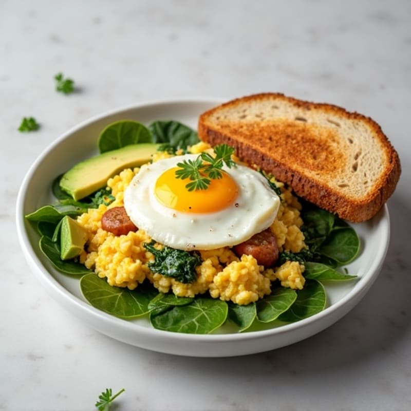 Egg White and Spinach Scramble with Turkey Sausage
