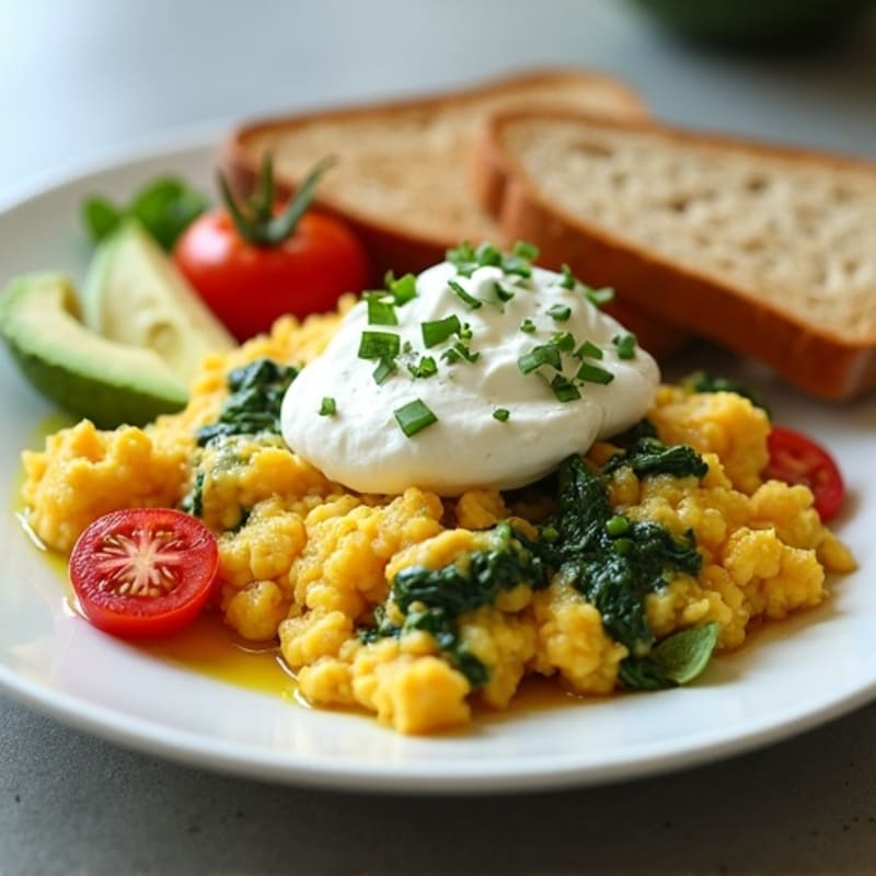 Egg White and Spinach Scramble with Cottage Cheese and Sliced Tomatoes