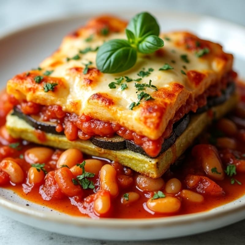 Hearty Layered Vegetable Bake with Rich Tomato Sauce