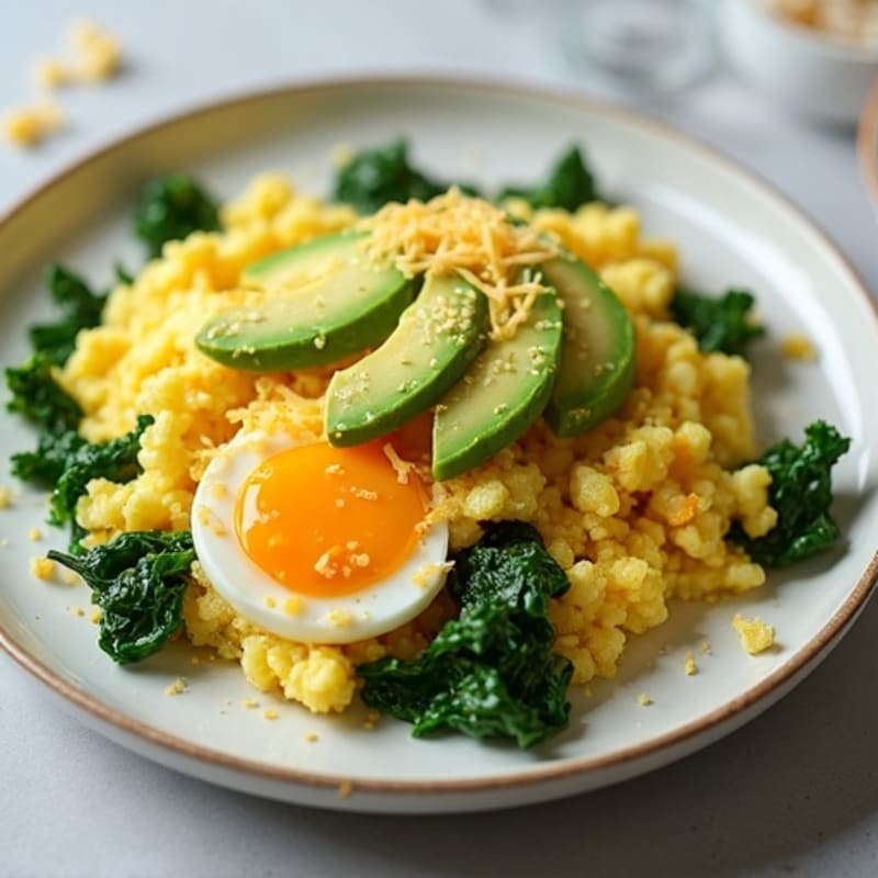 Fluffy Scrambled Eggs with Fresh Spinach and Creamy Avocado