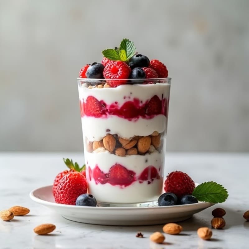 Greek Yogurt Protein Parfait with Mixed Berries and Almonds