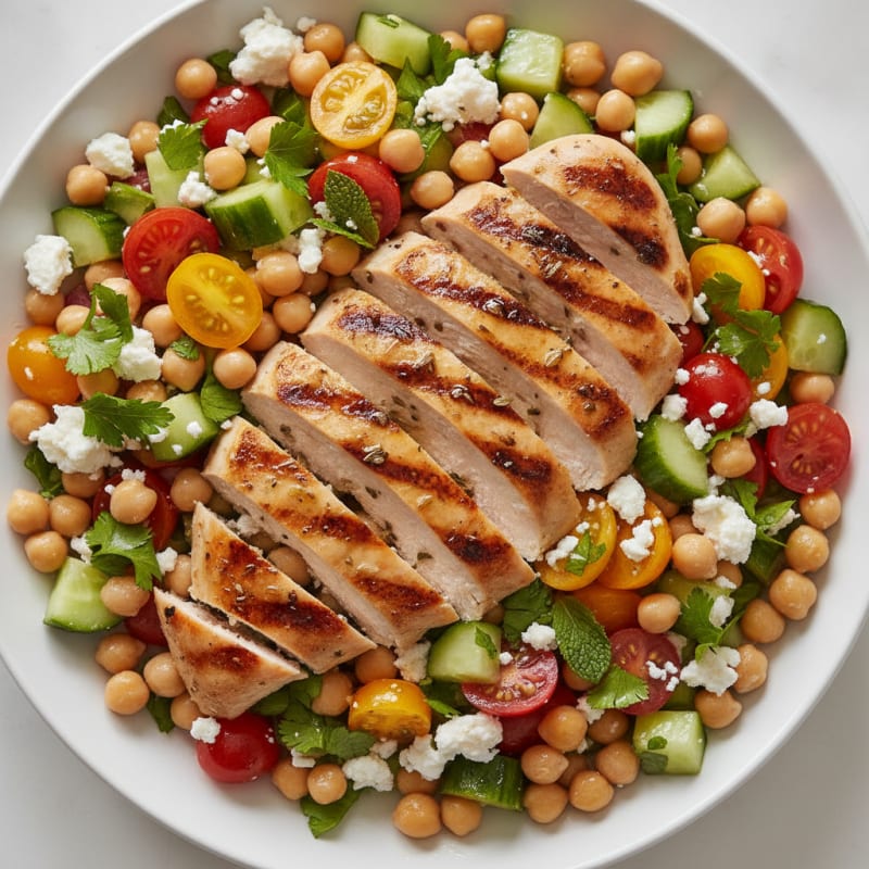 Grilled Chicken with Chickpea Cucumber Salad