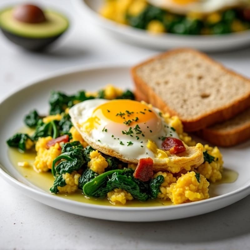 Cottage Cheese Scramble with Spinach and Turkey Bacon