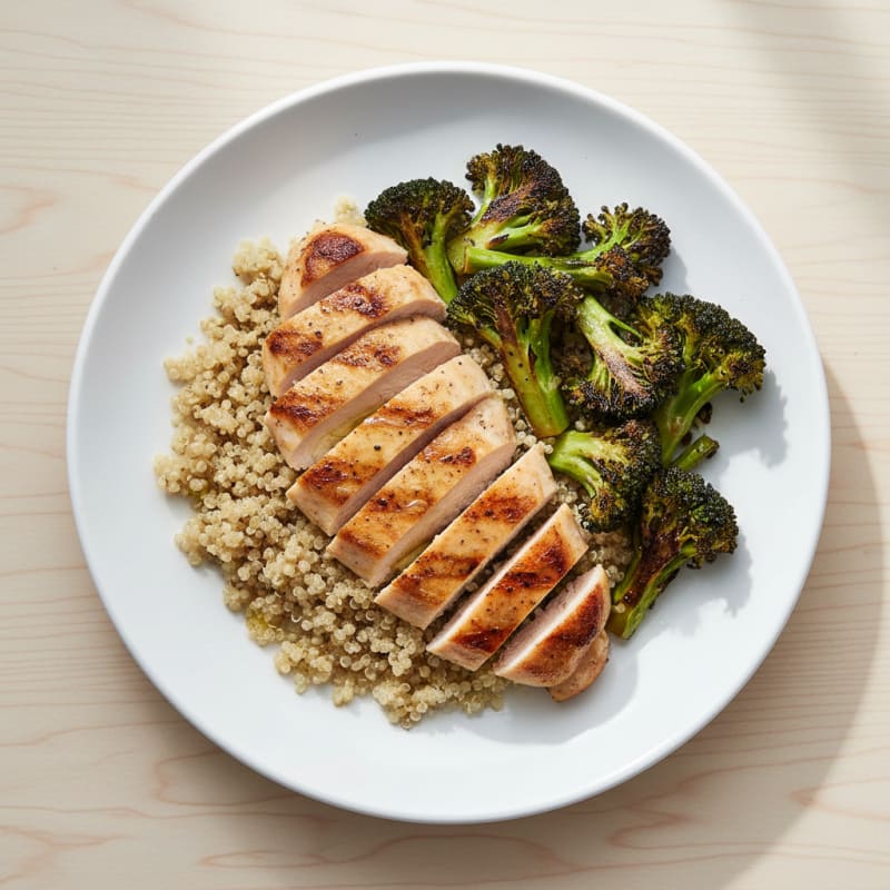 Grilled Chicken Breast with Quinoa and Roasted Broccoli