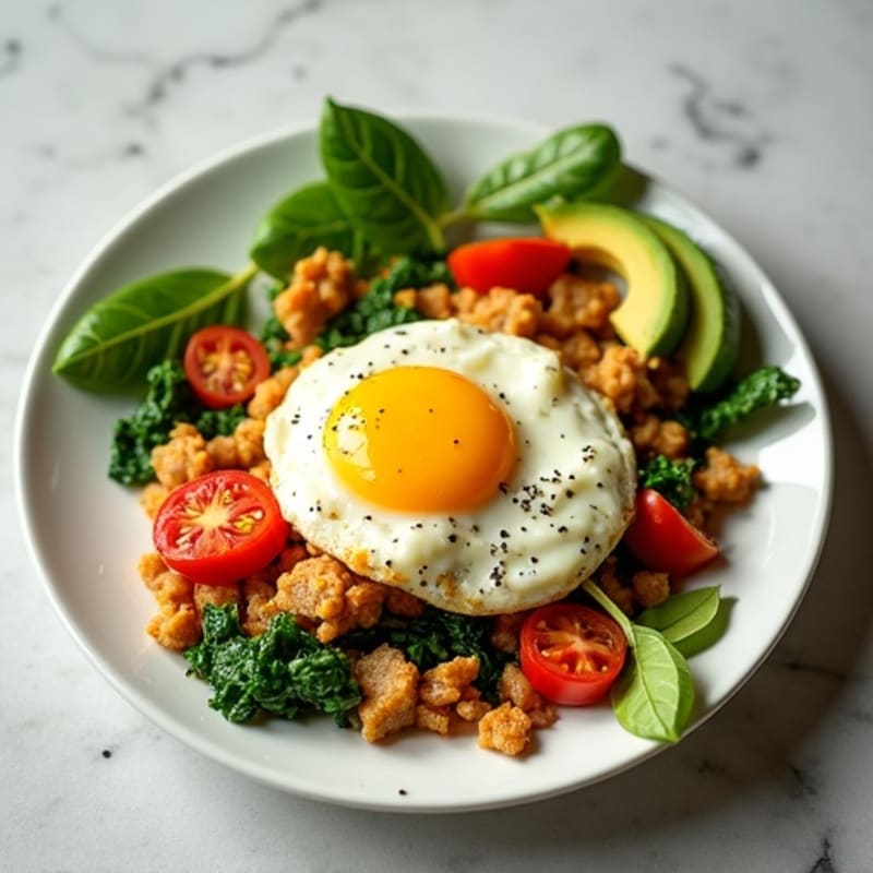 Egg White and Turkey Sausage Scramble with Spinach and Tomatoes