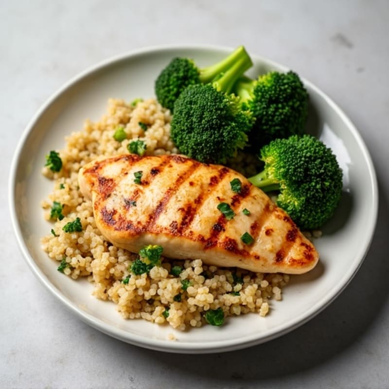 Grilled Chicken Breast with Quinoa and Roasted Broccoli