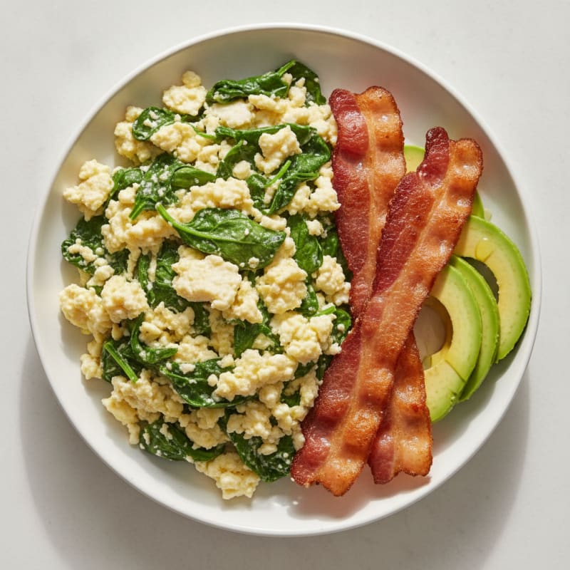 Cottage Cheese Scramble with Spinach and Turkey Bacon