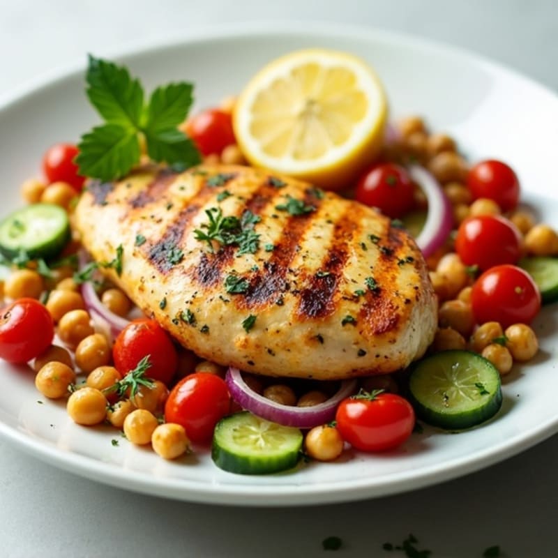 Grilled Lemon Herb Chicken Breast with Chickpea Tomato Salad